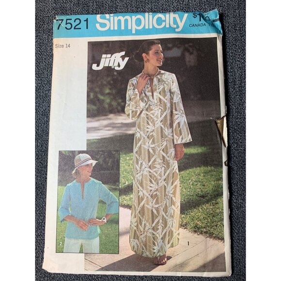 Simplicity Jiffy Caftan Top Sewing Pattern sz 14 7521 - uncut - Picture 10 of 10